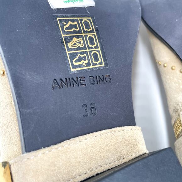 Anine Bing Bianca Bootie Beige Suede Gold Studded Harness Sz 36 / 6 US - Picture 9 of 11